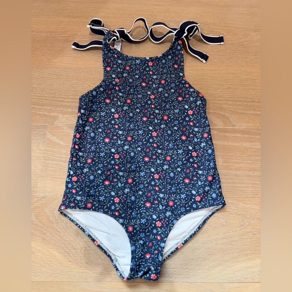 Minnow Navy Floral Kids One Piece Swimsuit